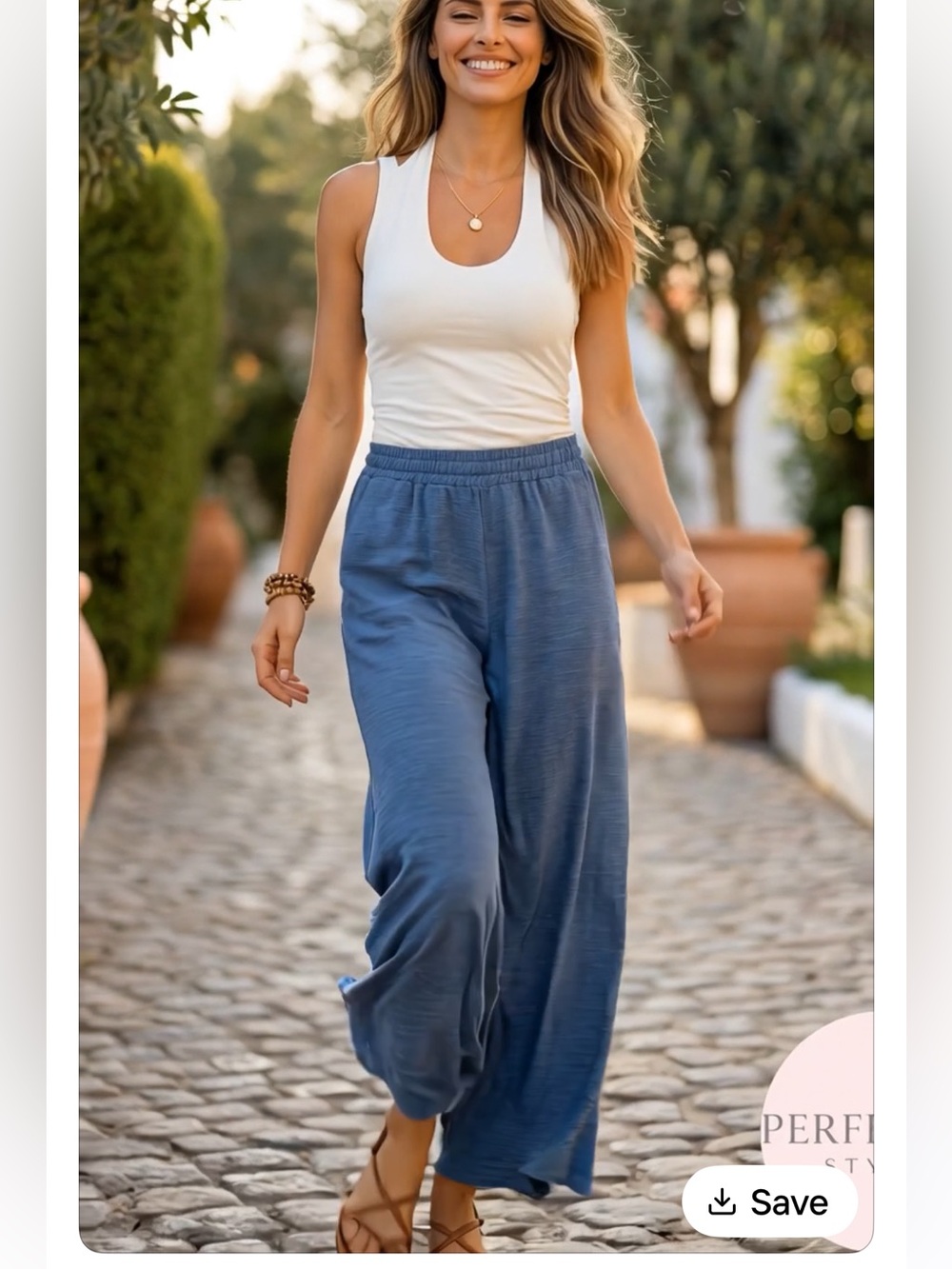 New Arrival Cotton Slub Wide Leg Pants – Dusty Blue Various Sizes by Zenana - Picture 2 of 5